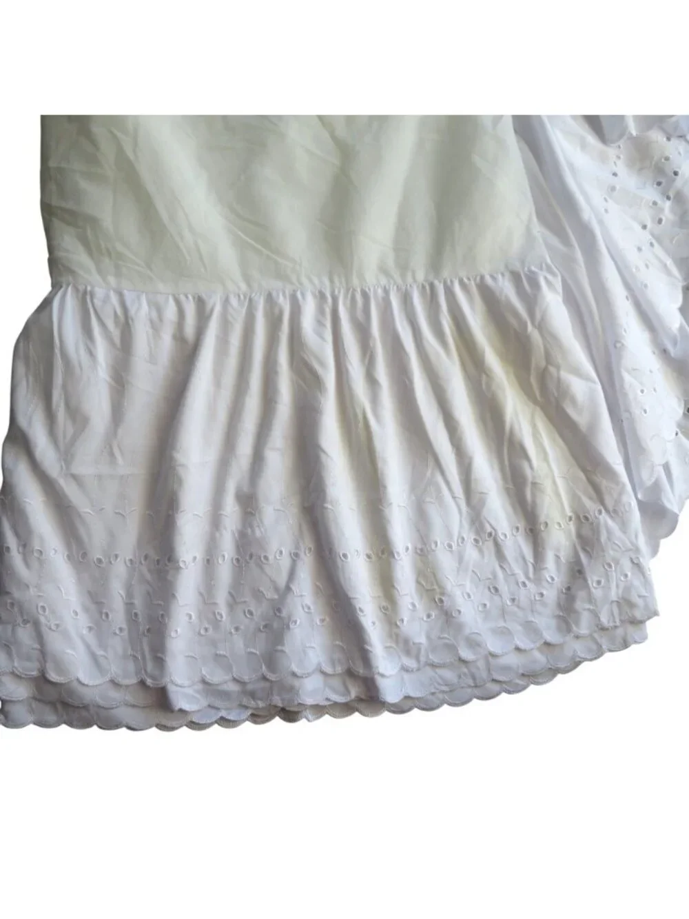 White Twin Bed Skirt Eyelet Embroidery Scalloped Hem14